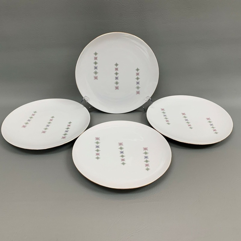 Bavaria Schumann Arzberg Germany‎ Dinner Plates Lot of 4 Floral Stars Gold Trim